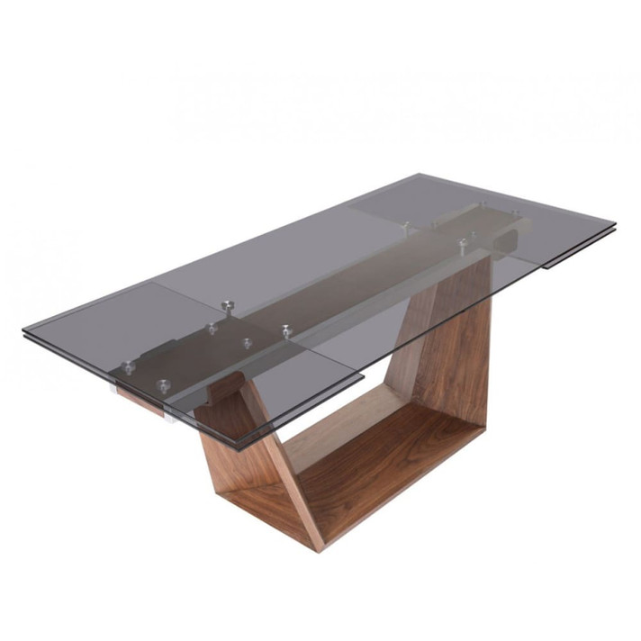 Babia Smoked Glass & Walnut Extendable Dining Table