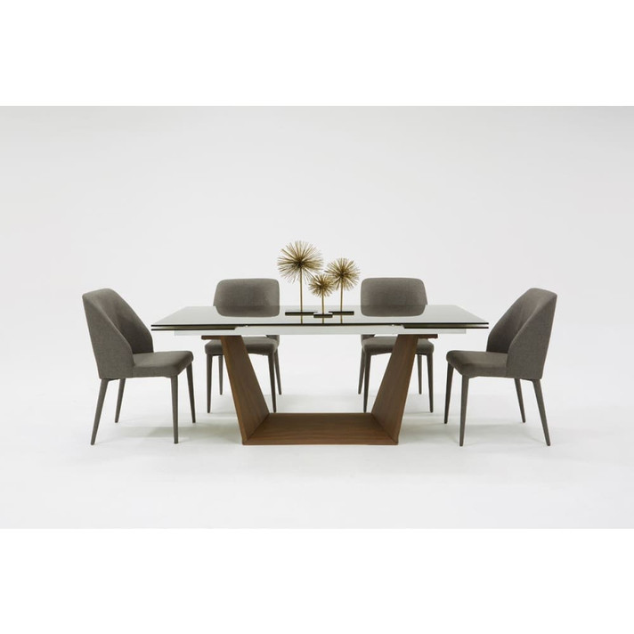 Babia Smoked Glass & Walnut Extendable Dining Table