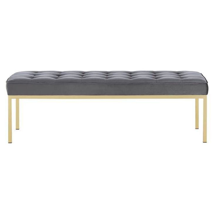 Loft Large Gold Leg Velvet Bench, Gray Loft Large Gold Leg Velvet Bench, Gray