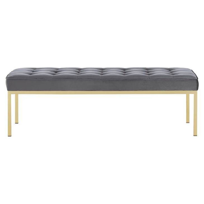 Loft Large Gold Leg Velvet Bench, Gray