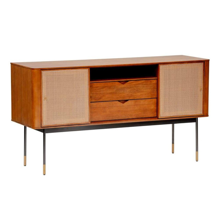 Maxwell 59" Sideboard in Brown with Natural Wicker