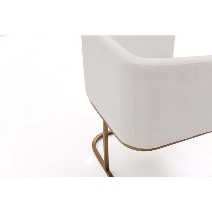 Concord Dining Chair, White Fabric, Antique Brass