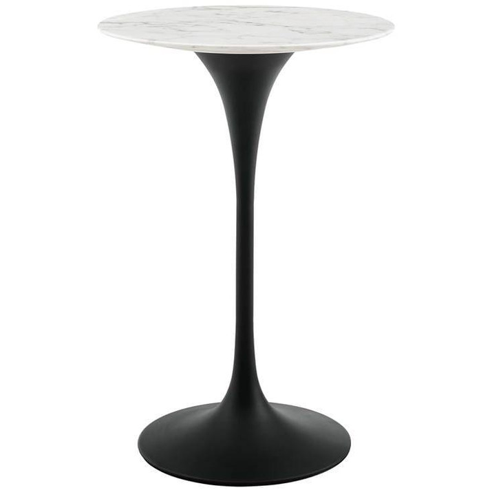 Pedestal Design 28” Artificial Marble Bar Table, Black White