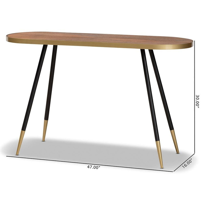 Laurel Console Table, Walnut Wood, Gold and Black