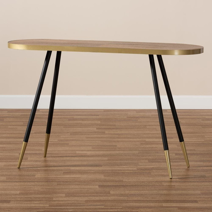 Laurel Console Table, Walnut Wood, Gold and Black