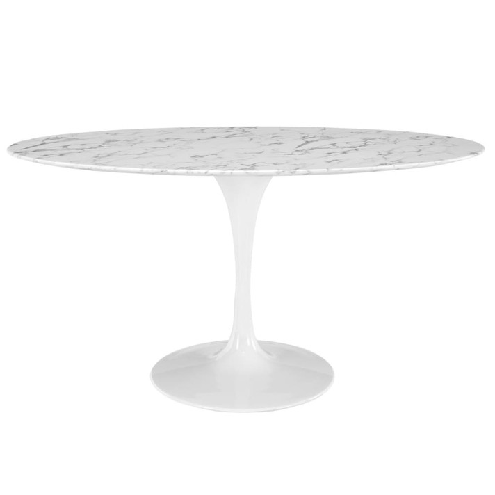 Pedestal Design 60” Oval Artificial Marble Dining Table