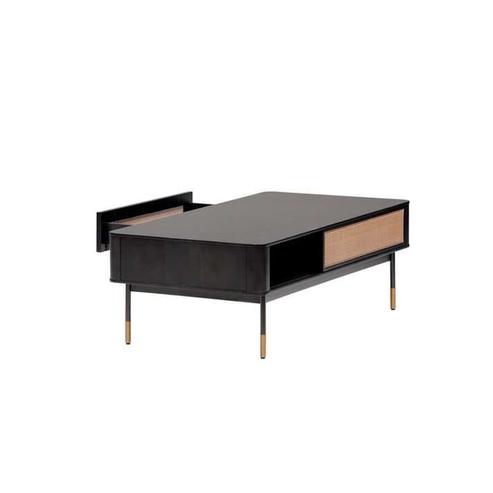 Maxwell 47" Coffee Table in Black with Natural Wicker