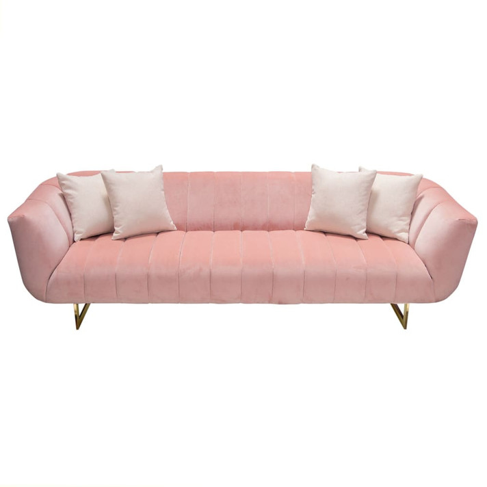 Venus Sofa in Blush Pink Velvet, Gold