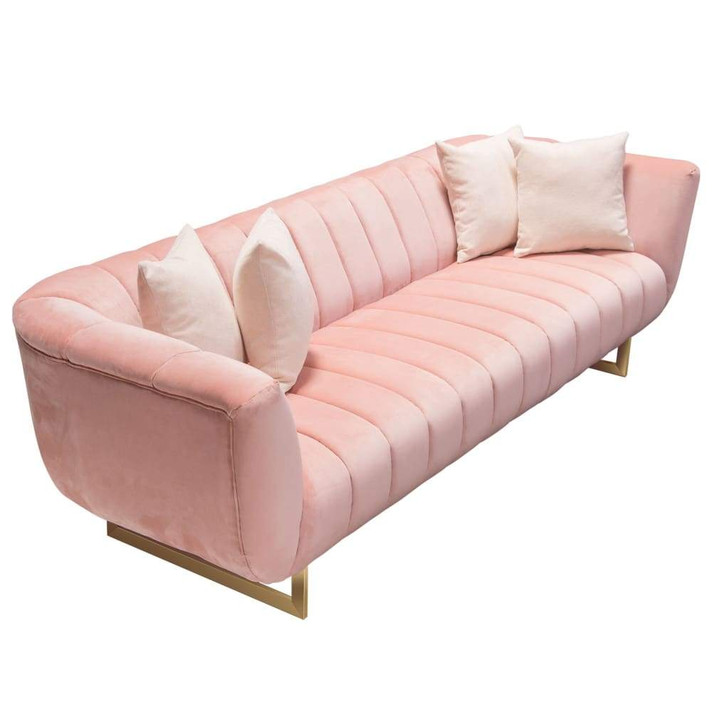 Venus Sofa in Blush Pink Velvet, Gold