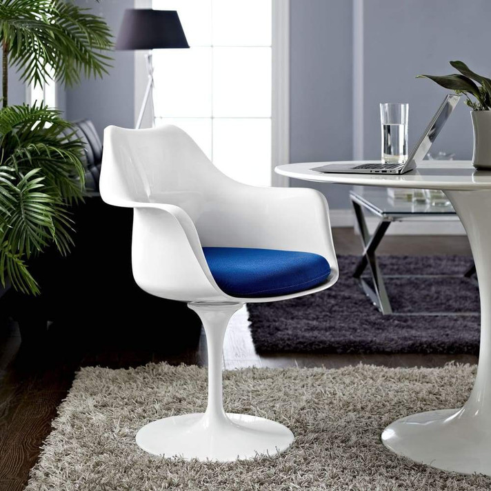 Pedestal Design Dining Fabric Armchair, Blue