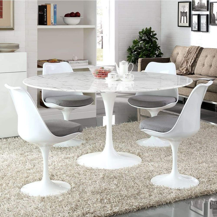 Pedestal Design 60” Round Artificial Marble Dining Table