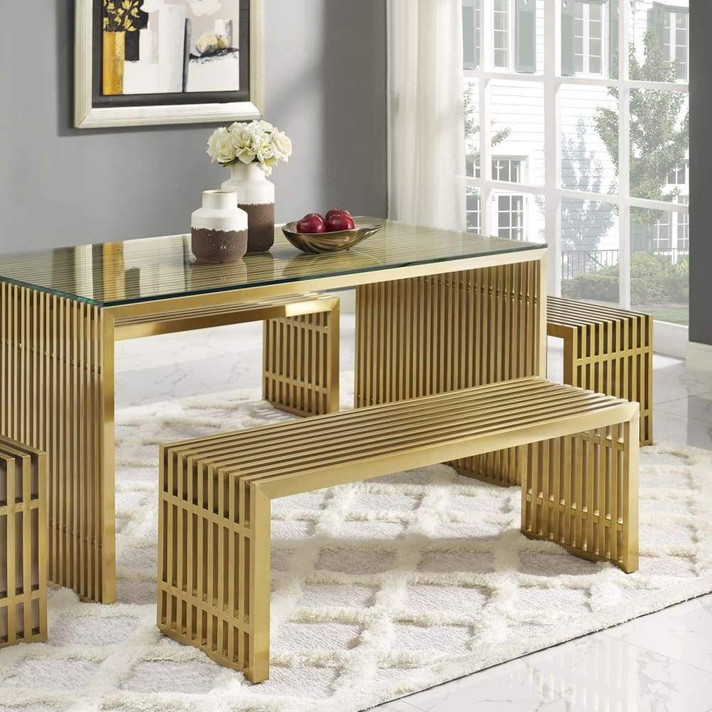 Gridiron Large Stainless Steel Bench, Gold