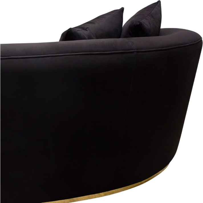 Raven Curved Sofa in Black Suede Velvet and Brushed Gold