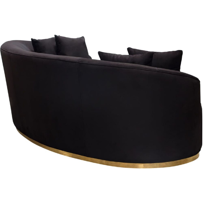 Raven Curved Sofa in Black Suede Velvet and Brushed Gold