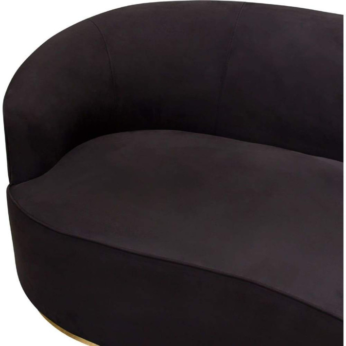 Raven Curved Sofa in Black Suede Velvet and Brushed Gold