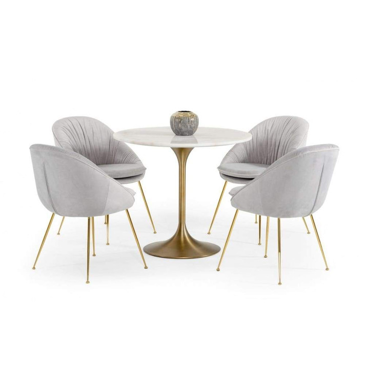 Calloway White Marble and Gold Pedestal Dining Table