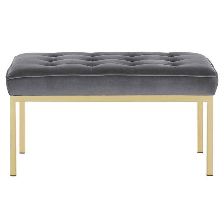 Loft Medium Gold Leg Velvet Bench, Gray Loft Medium Gold Leg Velvet Bench, Gray