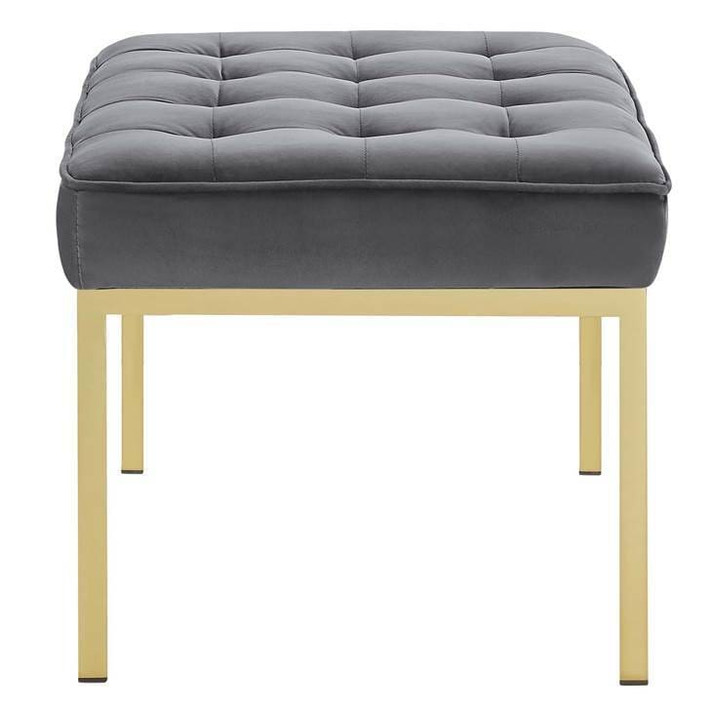Loft Medium Gold Leg Velvet Bench, Gray Loft Medium Gold Leg Velvet Bench, Gray