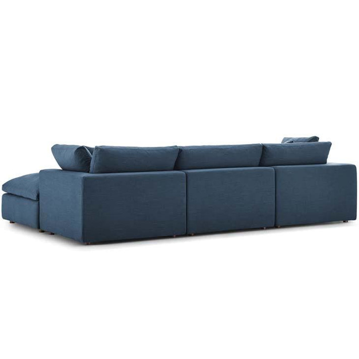 Crux Down Filled Overstuffed 4 Piece Sectional Sofa, Azure