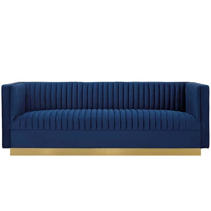 Savoy Velvet Glam Sofa, Navy Blue