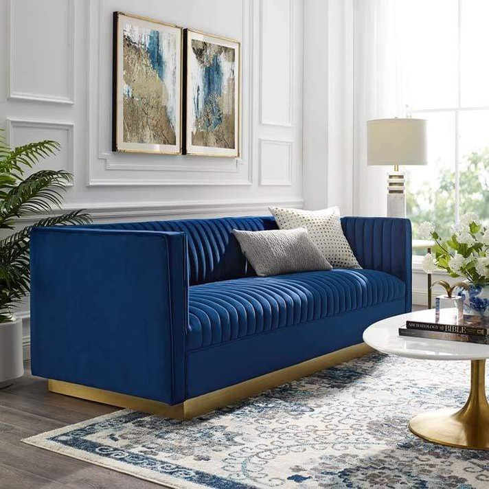 Savoy Velvet Glam Sofa, Navy Blue