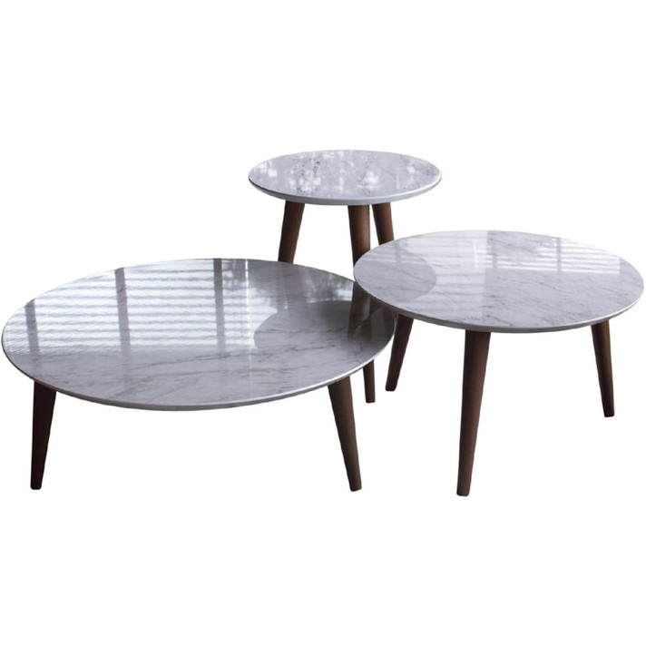 Liz Tables Gloss Grey Marble Paint, Wood Legs, Set of 3