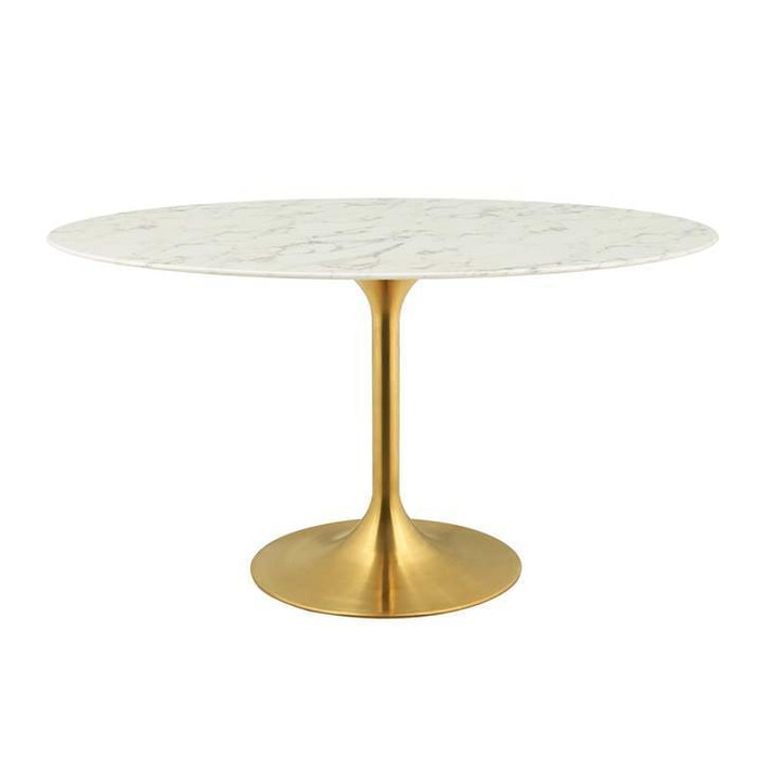 Pedestal Design 54" Oval Artificial Marble Dining Table, Gold