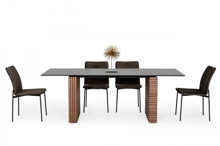 Kyle Dining Table, Walnut and Black Ceramic Top