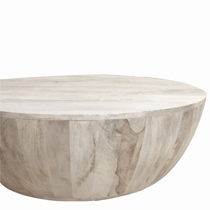 Mango Distressed White Wood Drum Coffee Table