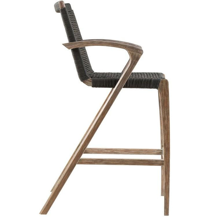 Brielle 30" Outdoor Light Eucalyptus Wood and Charcoal Rope Bar Stool