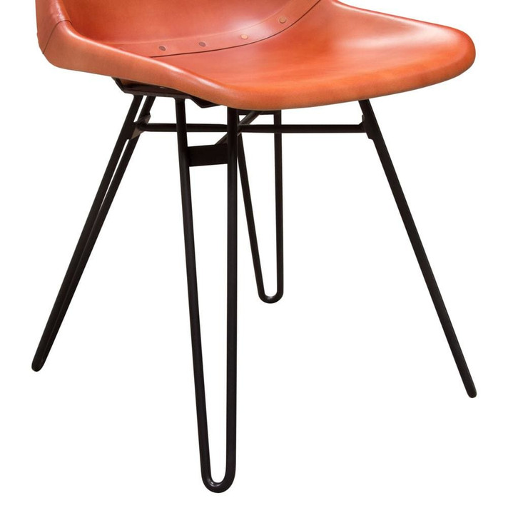Camron Dining Chair, Clay Leather, Black Hairpin Leg