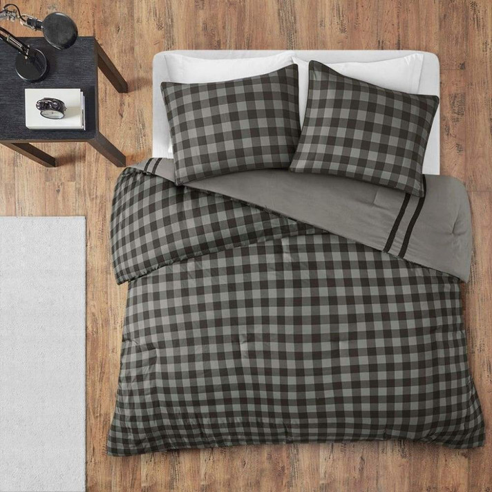 Preppy Reversible Comforter Set, Grey
