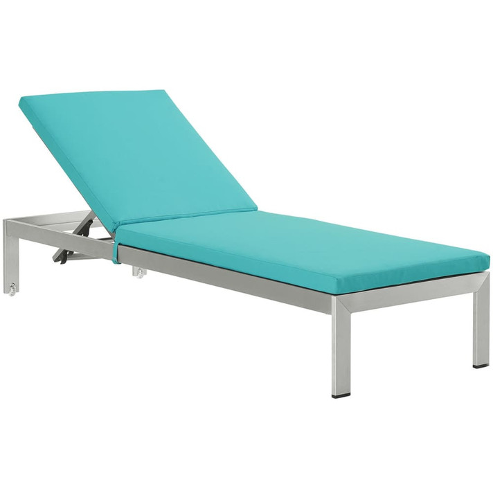 Shore Outdoor Patio Aluminum Chaise With Cushions, Turquoise