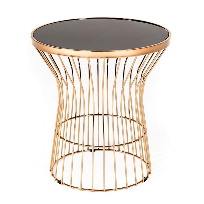 Arden Black Glass and Rose Gold Platner Side Table