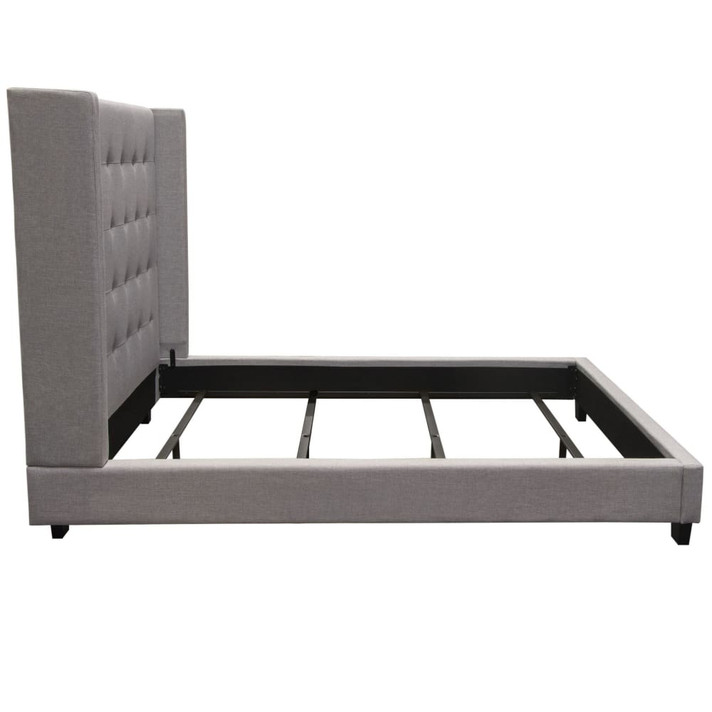 Madison Ave Tufted Wing Queen Bed in Light Grey Button Tufted Fabric