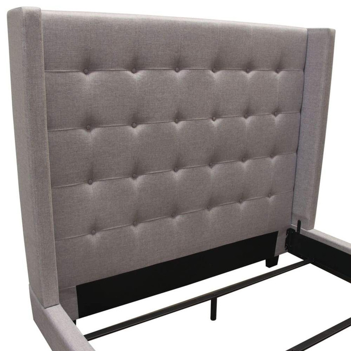 Madison Ave Tufted Wing Queen Bed in Light Grey Button Tufted Fabric