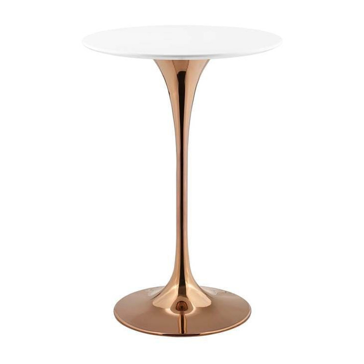 Pedestal Design 28” Wood Top Bar Table Rose Gold, White