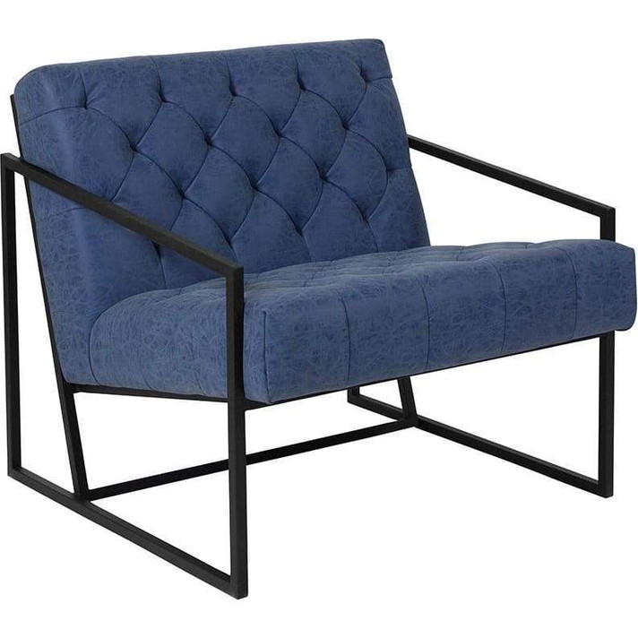 Elliot Leather Tufted Lounge Chair, Retro Blue