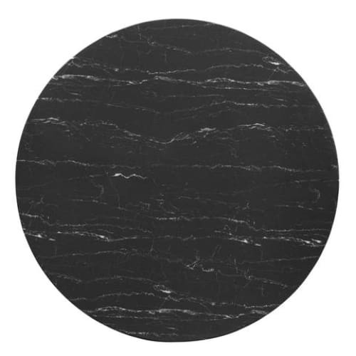 Pedestal Design 47" Round Black Artificial Marble Dining Table, Rose Gold Base 1