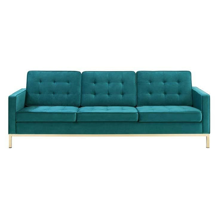Loft Velvet Sofa, Gold Stainless Steel Legs, Teal Loft Velvet Sofa, Gold Stainless Steel Legs, Teal