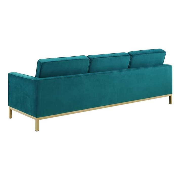 Loft Velvet Sofa, Gold Stainless Steel Legs, Teal