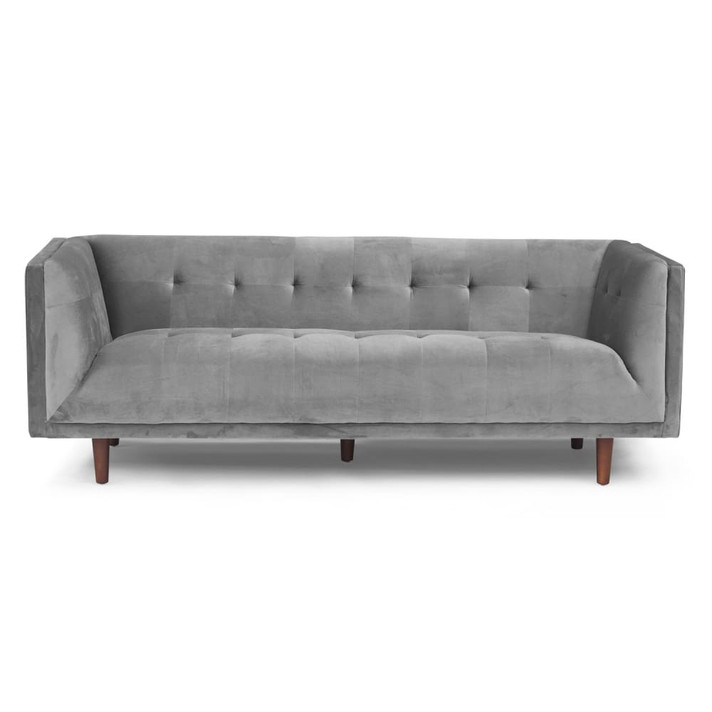 Cecily Mid Century Velvet Sofa, Platinum