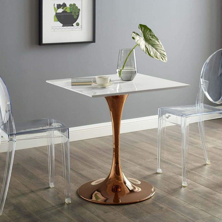 Pedestal Design 28” Square Dining Table Rose, White