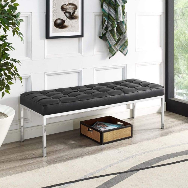 Loft Leather Bench, Black Loft Leather Bench, Black