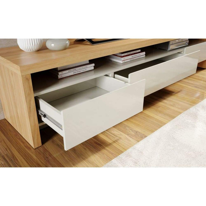 Stallone 3 Drawer TV Stand Natural Wood, Off White, 70"