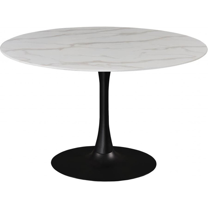 Pedestal Design 48" Glass Artificial Marble Dining Table, Black Base