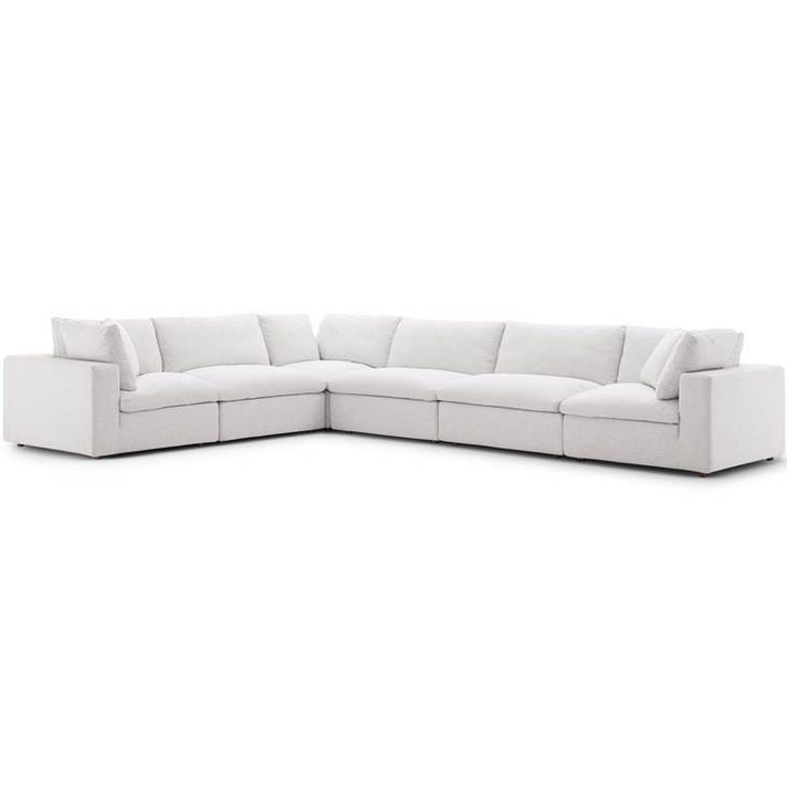 Crux Down Filled Overstuffed 6 Piece Arm Sectional Sofa, Beige