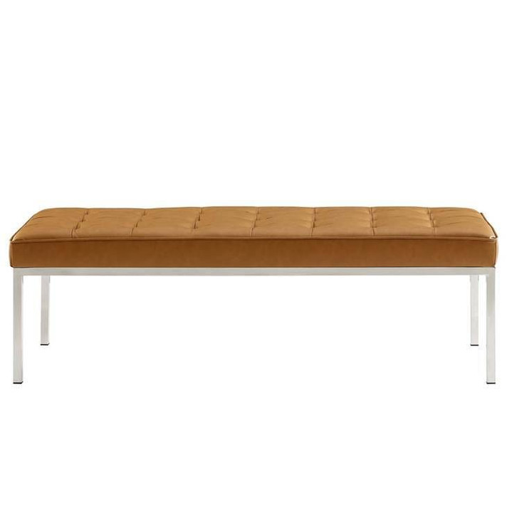 Loft Tufted Large Vegan Leather Bench, Tan