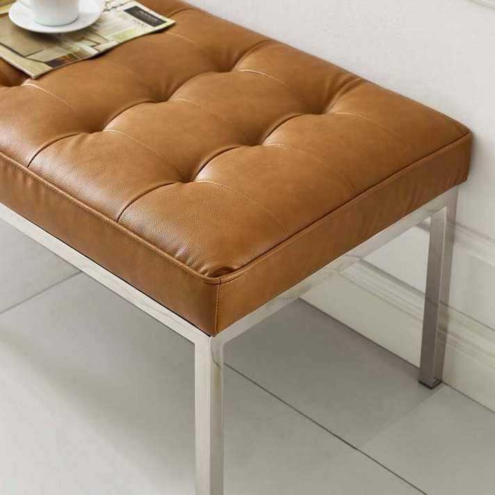 Loft Tufted Large Vegan Leather Bench, Tan