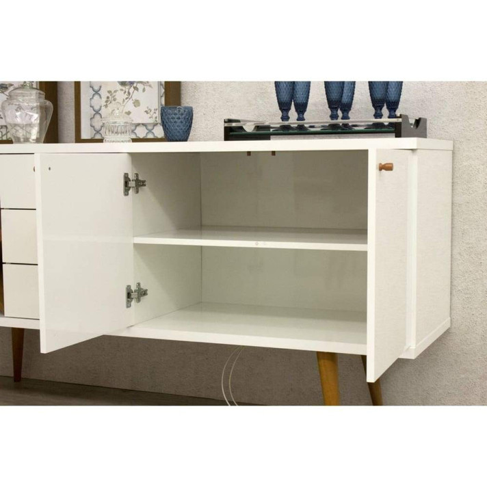 Utica Wine Rack Sideboard Buffet White Gloss, Maple Cream